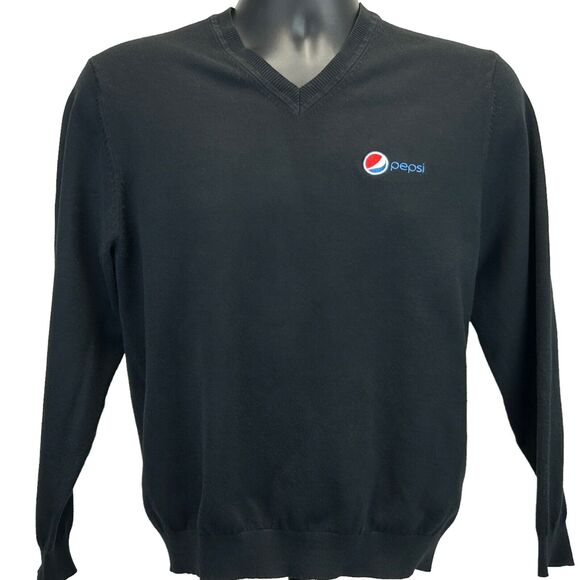 Pepsi Cola V-Neck Sweater Mens Small Black Soda Soft Drink Long Sleeve Lands End - Picture 2 of 7